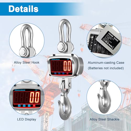 Hyindoor 5000kg 11000lb Crane Scale, 5T Digital Crane Scale with Remote Control, Temperature and Humidity Measuring Hanging Scale, Industrial Heavy Duty Electronic Scales Hoist Scales - size: 5000kg/11000lb