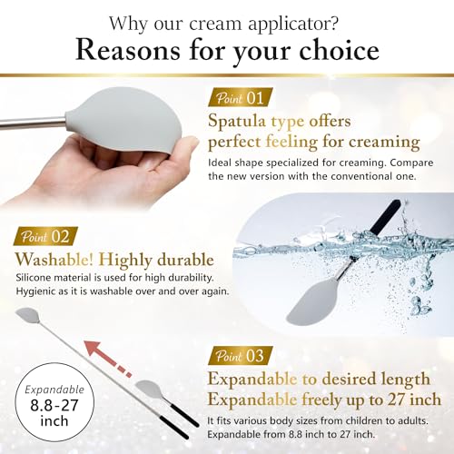 Telescopic Cream Applicator for Back (Accurate) | Extends from 23cm to 69cm to reach your whole back. Soft silicone head applies lotions, sunscreens and ointments. Washable. - color: Accurate Application