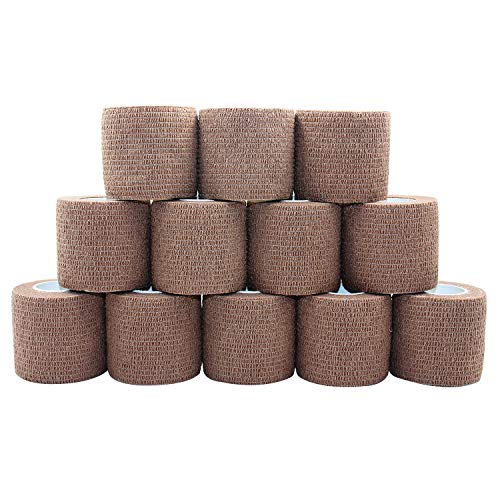 Vet Wrap Medical Tape for Skin Bandage Tape Vet Tape Cohesive Bandage 2 inch x 12 Pack Dark Skin Fabric Bandages Self Sticking Bandage Self Adhering Bandage Wrap Stretch Self Adhesive Tape - color: Dark Skin, size: 12 Pack