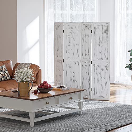 HOMCOM 4-Panel Room Divider, 5.5' Tall, Woodgrain, Rustic White | Freestanding Privacy Divider, Partition Wall Divider for Room Separation