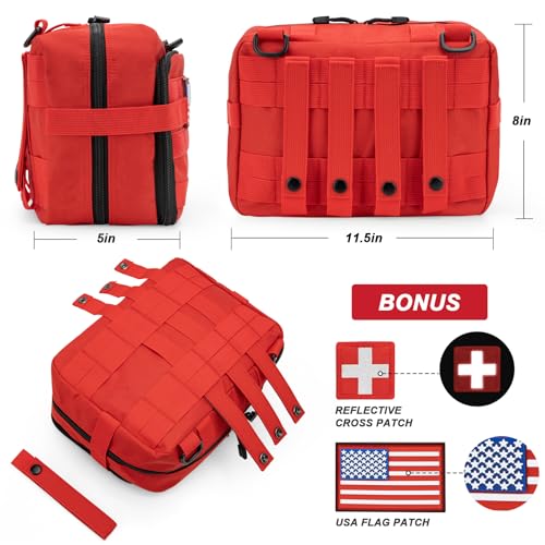 Jueachy Tactical Molle Pouch Large Admin Bag Utility Tool Pouches Molle Attachment EDC Pouches Expandable Molle Accessories Organizer Medical Pocket U.S.A Patch Included - color: Red