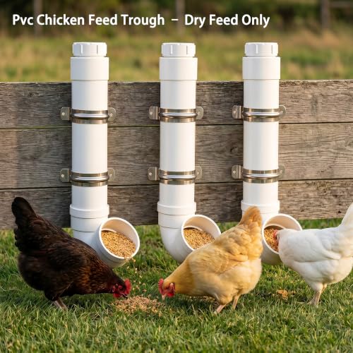 Homar 2pcs PVC Pipe Chicken Feeder, Waste-Free Chicken Feeder PVC The Sturdy and Durable PVC Material is Rodent-Proof and Can Withstand All Kinds of Weather and Birds 19.3“ L X 6.7” W X 3.8" Id - size: 2pc
