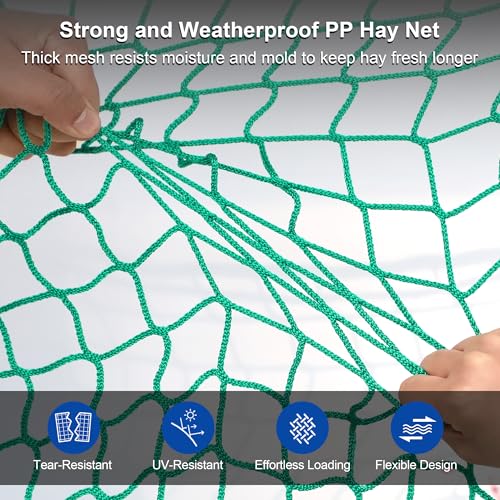 6x6 ft Round Bale Hay Net- Large Slow Feed Hay Net for Horses Goat Livestock, Knotless Sturdy Whole Bale Feeder with 1.57" Holes Fits for Round Bales 4x4 5x5, 6x6ft or Square 3x3x8, 4x4x8, 5x5x8ft - style: 6*6Ft(Green)
