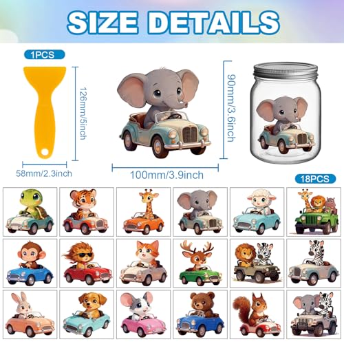 GLOBLELAND 18 Sheets Driving Animals Cars Transfer Sticker for Cup Crafts 3.9x3.6 inch Cute Cat Dog Truck Decal Stickers Rabbit Bear Driver Rub on Transfers for Bottle Vase Glass Furniture Decor - style: Animals Cars