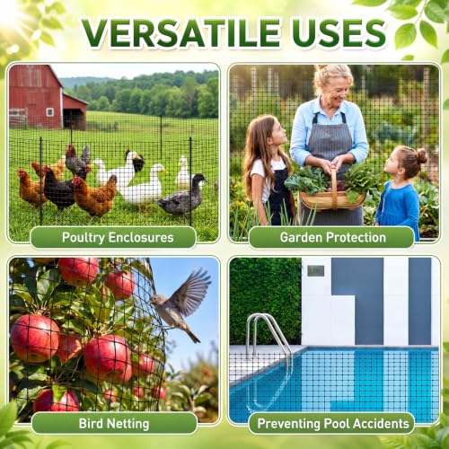 Windyun 2 Rolls 4'x50' Plastic Mesh Fence for Garden | Black HDPE Reusable Mesh Fence Roll,100 ft Coverage Plastic Netting for Garden Yard Backyard Chicken Rabbit Dogs - size: 50 ft