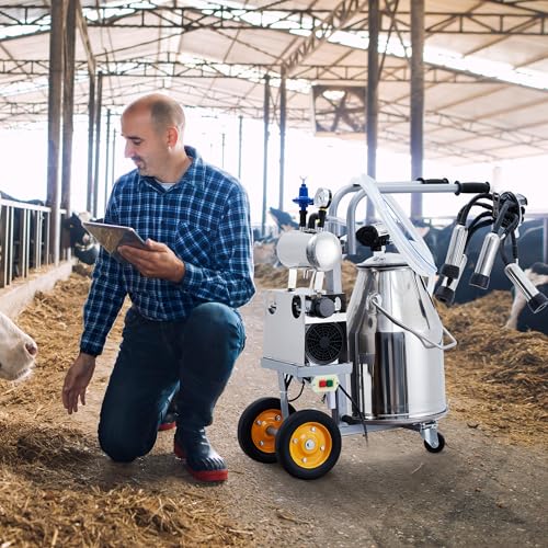Portable Cow Milking Machine, 55KPA 1500 RPM, Electric Milker with 25l/6.6 Gallon Stainless Steel Bucket, Silicone Cups & Tubes, Milks 5-8 Cows Per Hour, for Cows and Goats