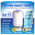 Nymrix Flying Insect Trap, Plug-in Indoor Fly Trap for Fruit Flies & Gnats | 24/7 Blue Light Trap for House Flies & Mosquitoes, Works in Kitchens & Near Plants, Safe for Kids & Pets, 1 Base + 3 Refills