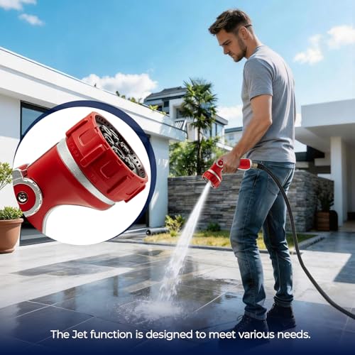 HugeDawn Garden Hose Nozzle with 7 Spray Patterns, Heavy Duty Metal Sprayer 30% Greater Water Flow for Watering, Car Wash, Outdoor Cleaning (Red) - color: Red