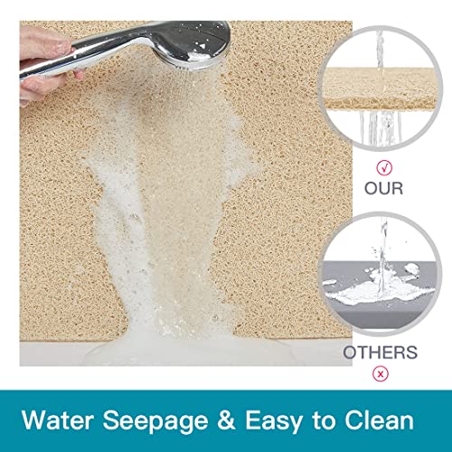 Shower Mat Non Slip,32 x 32 Inch Extra Large Square Shower Mat with Drain Hole in Middle,Soft Loofah Bath Mat Shower Stall Bathtub Mat for Inside Shower Bathroom,Without Suction Cups (Beige Yellow) - color: Beige Yellow