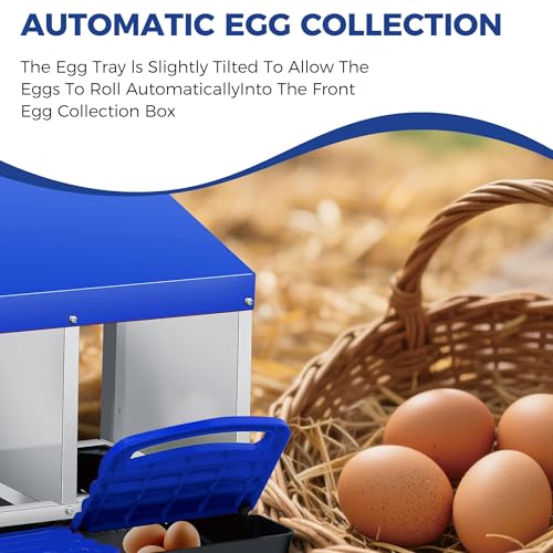 Garvee 4-Hole Roll Away Egg Collection Chicken Nesting Box | Galvanized Steel Nest Box for Laying Eggs - color: Blue, size: 4 holes & 2-tier