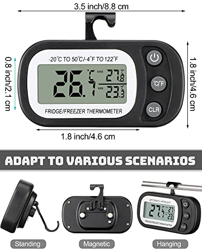 Frienda 4 Pcs Black Digital Fridge Thermometer Waterproof Refrigerator and Freezer Max/min Record Function LCD Screen Refrigerator Thermometer with Hook and Magnetic Back for Home (Button) - color: Black, size: Button