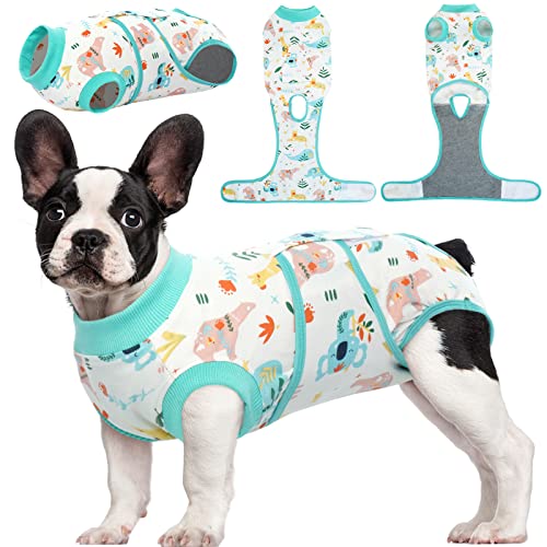 Kuoser Recovery Suit for Dogs Cats, Soft Dog Surgery Suit Female Male Spay | Professional Dog Onesie for Surgery, Substitute E-Collar & Cone, Prevent Licking Dog surgical suit Pet Neuter Suit - color: Animal, size: X-small (Back:8.3-11.4'', Weight:4-7 Lb)