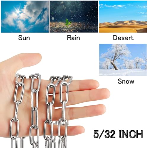 304 Stainless Steel Chain Heavy Duty Outdoor | 6.5ft 13ft Small Large Light Metal Link Chain for Home Camping Hanging etc - size: 5/32in-13ft