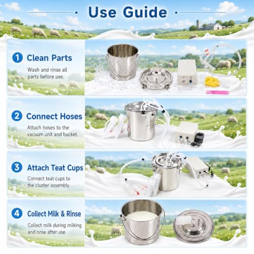 Plug-in 5L Goat Milking Machine Adjustable Pulsating Vacuum Pump | with 304 Stainless Steel Milk Bucket, Adjustable Pulsation Frequency, Portable Compact Overall Design