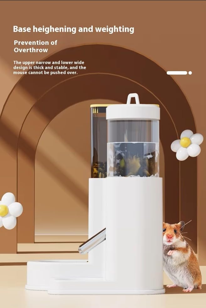 2 in 1 Automatic Hamster Feeder and Water Dispenser, No Drip Small Animal Water Bottle with Stainless Steel Nozzle, Gravity Food Feeder for Hamster, Guinea Pig, Mouse, Dwarf Bunny, Rodent Cage