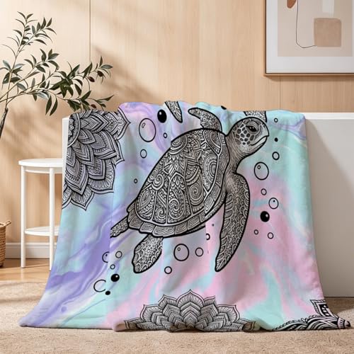 Mandala Sea Turtle Throw Blanket, Soft Flannel Fleece 40" x 50" | Yujiiso Mandala Sea Turtle Blanket Lightweight Decor for Living Room, Bedroom, Office and Travel, Home Decor Gift - color: Mandala Sea Turtle Throw Blanket, size: 40"x50"