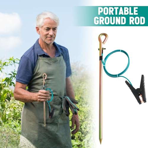 Tellegloww 2 Pcs Portable Ground Rod Grounding Rod with 4ft Grounding Wire 12AWG and Clip Grounding Pin Electric Fence Ground Rod for Antennas Satellite Dishes Generator(Crocodile Clip) - style: Crocodile Clip