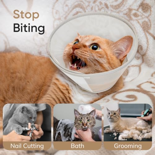 Supet Soft Cat Cone Collar to Stop Licking, Breathable Mesh Cone with Waterproof Liner Recovery Collar, for Kitten and Large Cats, Comfortable Elizabethan Alternative for Spay Neuter Grooming, M, Grey - color: Grey, size: M