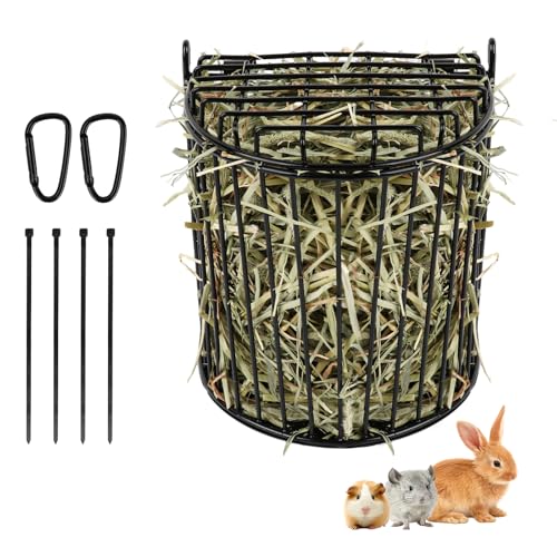 Bunny Hay Feeder, Semicircular Space-Saving Design, Black | Lid Design Helps Keep Hay Clean, Metal Frame Hay Rack for Rabbits, Guinea Pigs, Bunny, Chinchillas & Small Animals - size: Semicircular feeder