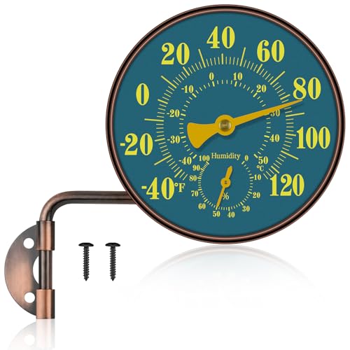 4 Inch Outdoor Thermometer and Humidity Gauge, Brass Analog Dial, Window Thermometer for Outside Temperature & Humidity Monitor, Battery-Free for Patio Garage Greenhouse Garden Wall - color: Green, size: 4 Inch