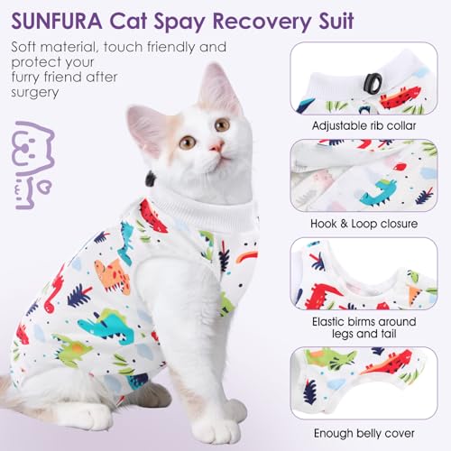 Cat Recovery Suit, Soft Kitten Onesie for Cats After Surgery Female | Breathable Spay Recovery Suit for Cats E-Collar Alternative Protective Bodysuit Anti Licking for Abdominal Wound, Dinosaur L - color: Colorful Dino, size: Large