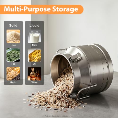 Stainless Steel Sealed Milk Barrel，12L/3.17Gallon Large Milk Bucket Wine Can Pail Tote Tank with Sealed Lid & Handle for Milk Wine Oil Liquid Tranport Storage Container - size: No Spigot