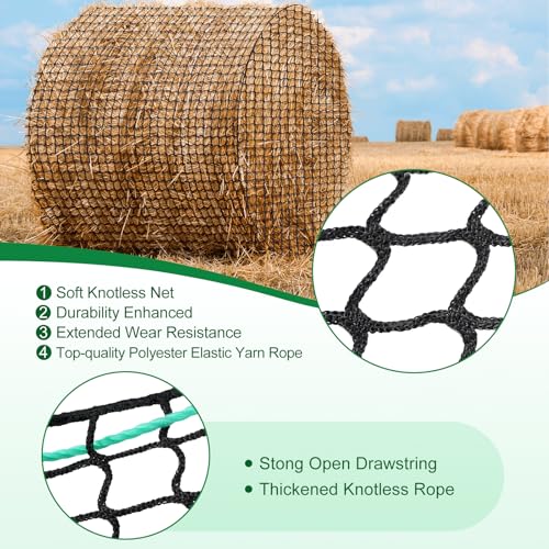5x5ft Round Bale Hay Net for Horses, Large Thick & Durable Nylon Knotless Slow Feeder Hay Nets for HorsesGoats Healthier Feeding Solution - size: 5*5 Ft