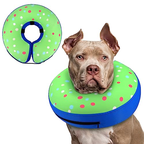 Supet Inflatable Dog Cone Collar Alternative After Surgery, Dog Neck Donut Collar Recovery E Collar for Neuter, Soft Pet Cone for Small Medium Large Dogs - color: Donut Green, size: XXL(Neck 18.5"-23.5")