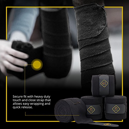 Elastic Fleece Bandages for Horses, Non- Slip and Snug fit Breathable Material for Injury Protection and Superior Legs Support, Stocking up Solution - Black - (2 Units Per Pack) - color: Black, size: 2 Pack