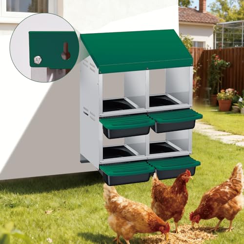 Chicken Nesting Box, 4 Compartment Roll Away Design for High-Volume Egg Collection and Easy Wall Mounting with Metal Legs