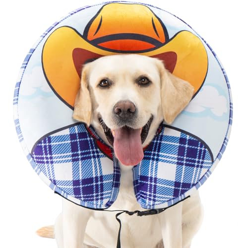 Avont Inflatable Cowboy Dog Cone Collar, Soft Recovery E-Collar | XL: Neck 18.0-21.6", Width 5.9". Soft inflatable donut, washable cover, stops licking & scratching - size: XL(Neck 18"-21.6")
