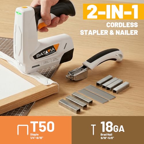 BATAVIA Electric Staple Gun, 2 in 1 Cordless T50 Stapler & Brad Nailer Kit with Remover and 2000PCS Staples Nails, 2000mAh Battery Powered, 4V Electric Stapler for Upholstery, Wood, DIY Home Projects