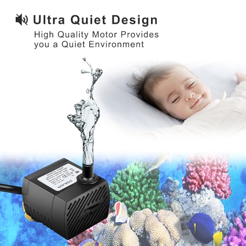 PULACO 95GPH 5W Mini Water Pump with 3.3 ft Tubing | Submersible Pump for Aquarium Fish Tank, Indoor and outdoor fountain, Pet fountain, Long service life