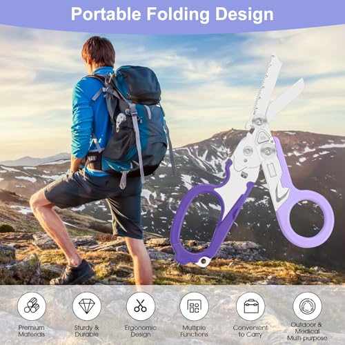 6-in-1 Heavy-Duty Emergency trauma shears (Double Purple) | Multifunctional Life-Saving Tool|Suitable for Emergency Rescue|Outdoor Exploration|DIY Construction and Maintenance - color: Double Purple