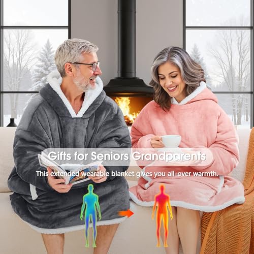 JOYWOO Wearable Blanket Hoodie, Birthday Gifts for Women Men Mom, Oversized Hooded Blanket for Adult, Cozy Fuzzy Sherpa Sweatshirt Blanket with Giant Pocket,Grey - color: Grey, size: Adult