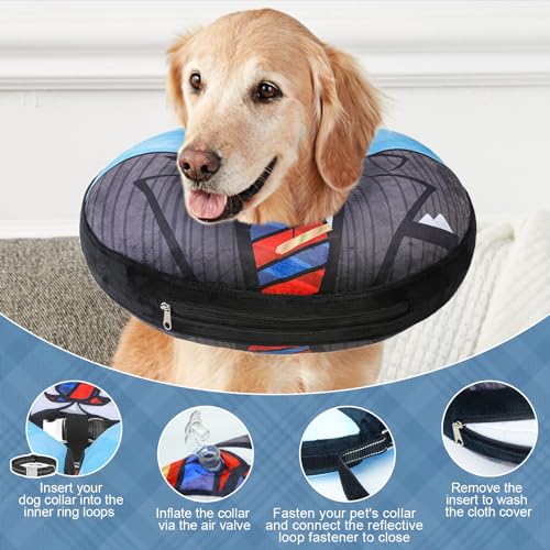 BEAUTYZOO Dog Cone Collar Alternative After Surgery,Pet Neck Donut E‑Collar - color: Black Suit, size: S(Neck:11"-13")