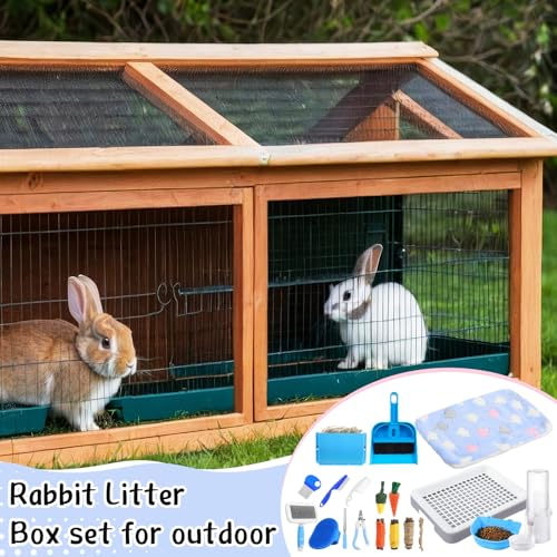 19 Pcs Rabbit Starter Kit Small Bunny Litter Box Animal Grooming Kit Water Bottle Bunny Toys Hay Feeder Bowl Blankets with Cleaning Set for Guinea Pig Rabbit Accessories - color: White, style: Cloud