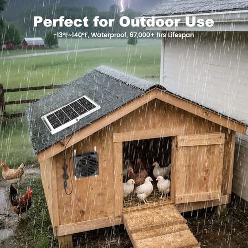 7.1" Large Solar Greenhouse Fan, 25W Solar Powered Vent Exhaust and Intake Chicken Coop Fan Outdoor Waterproof, 16.5 ft Cord, Strong Airflow for Shed Doghouse Cabin Ventilation Air Circulation - size: 7.1" Fan