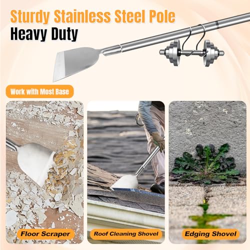 Floor Scraper Long Handle Multifunctional Cleaning Shovels Flat Head | Moss Plaster Wall Putty Shingle Removal Tool, Ice Scraper, Snow Shovel for Driveway Stainless Steel-Heavy Duty