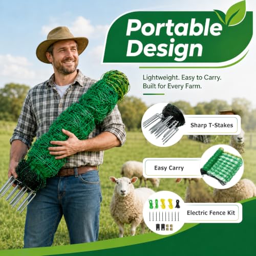 Electric Fence Netting, 164'L x 47.2" H Electric Fence Kit for Livestock, Farms, Backyards, Garden, Assembled Double Spiked Portable Electric Farm Fence - size: 164'L x 47.2" H