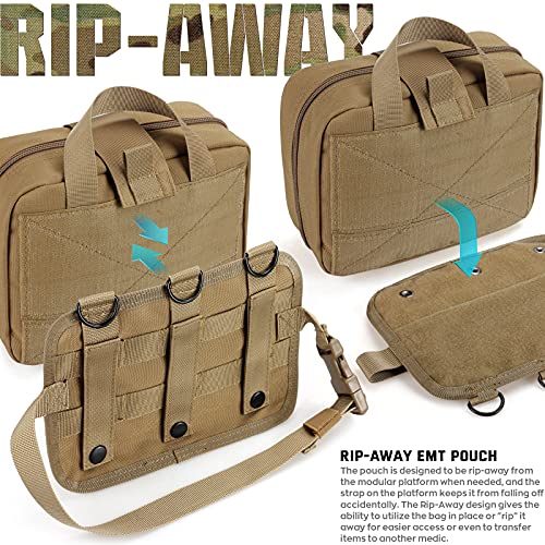 LIVANS Medical Bag, First Aid Bag Empty for Emergency & Trauma Kits | Molle Quick Release Design, Headrest Mount, Includes Flag and Cross Patch,Versatile for Tactical, Camping, Hiking and Travel - color: Khaki