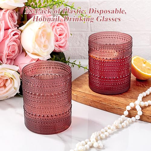 18PCS Hobnail Plastic Drinking Glasses 14 oz Burgundy Cups for Party | Vintage Glasses Mixed Drinkware Sets, Clear and Sturdy, Disposable yet Stylish, Perfect for Beer, Whiskey, Juice, Cocktails - color: Burgundy, size: 3.93 inch*3.14 inch