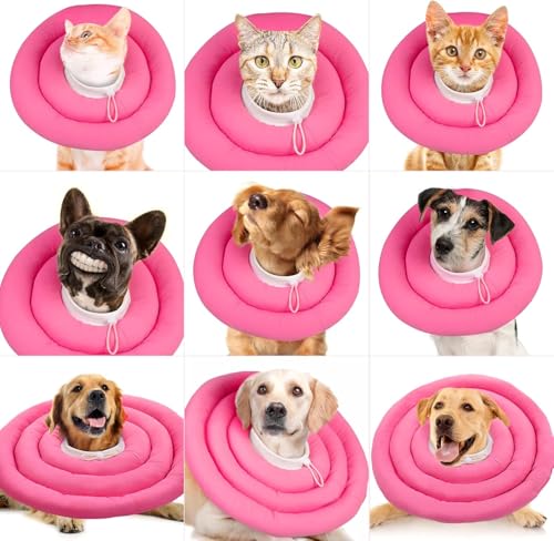 IDOMIK Dog Recovery Collar, Waterproof Soft Dog Cone After Surgery | Comfy Protective Elizabethan Collar Alternative for Dogs Cats, Adjustable Pet Neck Donut Cone Anti-Licking Wounds,Rose,S - color: Rose Red, size: S