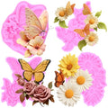 Mujiang Flower Silicone Molds Daisy Rose Butterfly Fondant Mold Set of 4 | Hibiscus Flower Butterfly Chocolate Mold Wedding Birthday Cake Decorating Cupcake Topper Candy Polymer Clay Gum Paste - color: Style J