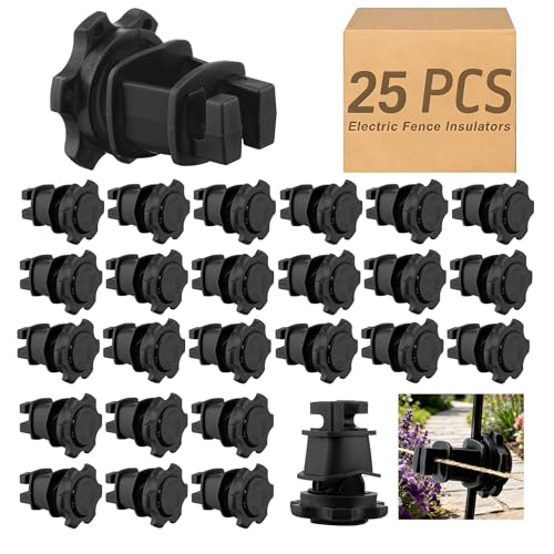 25 PCS Electric Fence Insulators - Screw Mount Round Post Clips, Durable Wire Holders for Farm and Pet Fences - Black - color: Black 25 Pcs