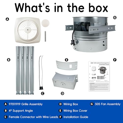 REEPLAR 8" Kitchen Ceiling Mount Exhaust Fan, 200 CFM, Replacement for 505 | Powerful vertical discharge air circulation. Fits 8-inch roof duct systems for kitchen, bathroom, and laundry room