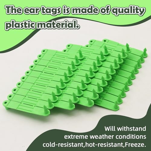 100PCS Livestock Ear Tags Sheep Goat 001-100 Numbered with Applicator Kit | with Punch Plier Tool, Laser Printed Plastic Tags for Goats Sheep Pigs Farm Herd Management Identification (Green) - color: Green