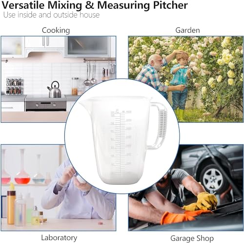 1 Gallon Measuring Pitcher-Convenient Conversion Chart,134oz Extra Large Plastic Measuring Cup-Strong Food Grade Material,Graduated Mixing Pitcher Great for Lawn,Pool Chemicals, Motor Oil and Fluids - color: 1 Gallon / 134oz - Translucent