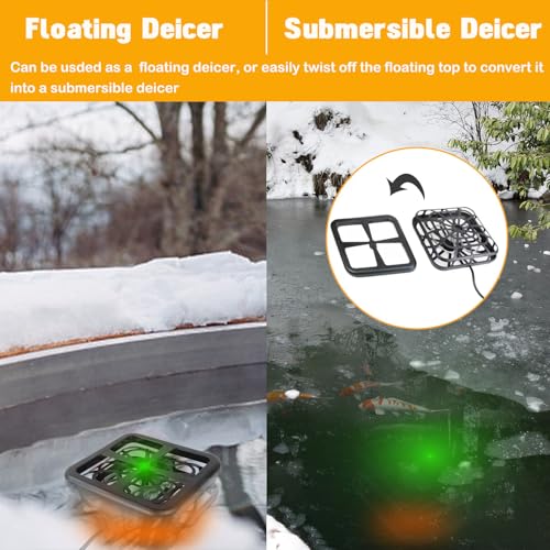 Pond De-icer, Floating & Submersible Pond Heater Thermostatically Controlled Outdoor Pond Deicer with Indicator Lights, Auto Shut Off, Animal Water Heater for Winter Farm (1500 Watts (2025)) - size: 1500 Watts (2025)