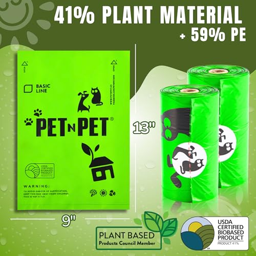 Pet N Pet Poop Bags for Dogs, 1080 Count, Plant Based, Unscented, Green | USDA Certified, 41%, Doggy, Leak-Proof, Refill, Waste, Tear-Resistant, Easy-Tear Design, dog waste bags - color: Pea Green - Unscented